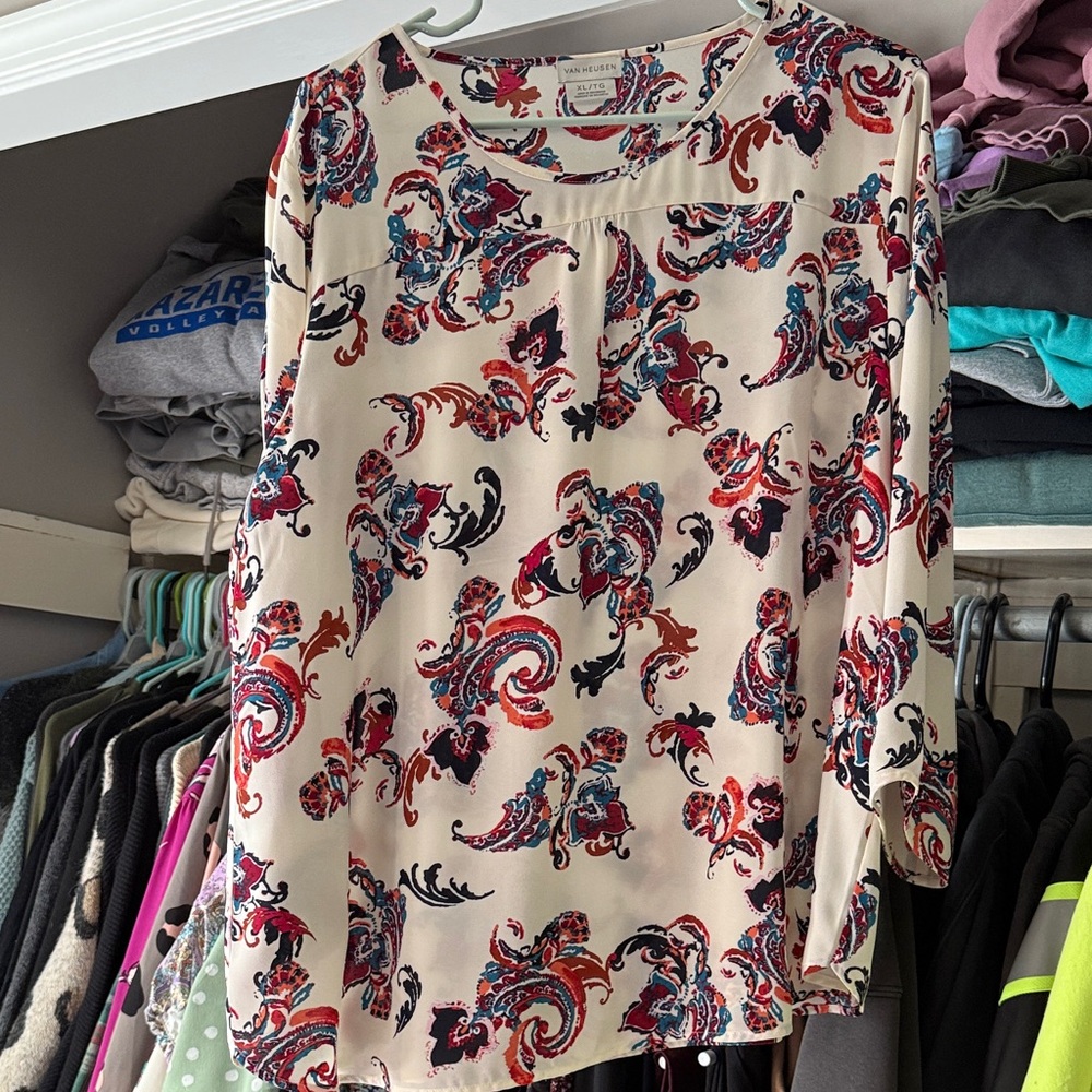 Van Heusen Cream and Red Paisley Blouse